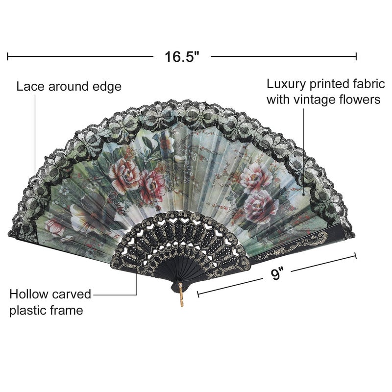 BABEYOND 6 pcs Spanish Floral Folding Hand Fan Vintage Handheld Lace Folding Fan with Different Patterns Fabric Folding Fan for Wedding Dancing Party (Color Random Selected with Spanish flower) - Image 2